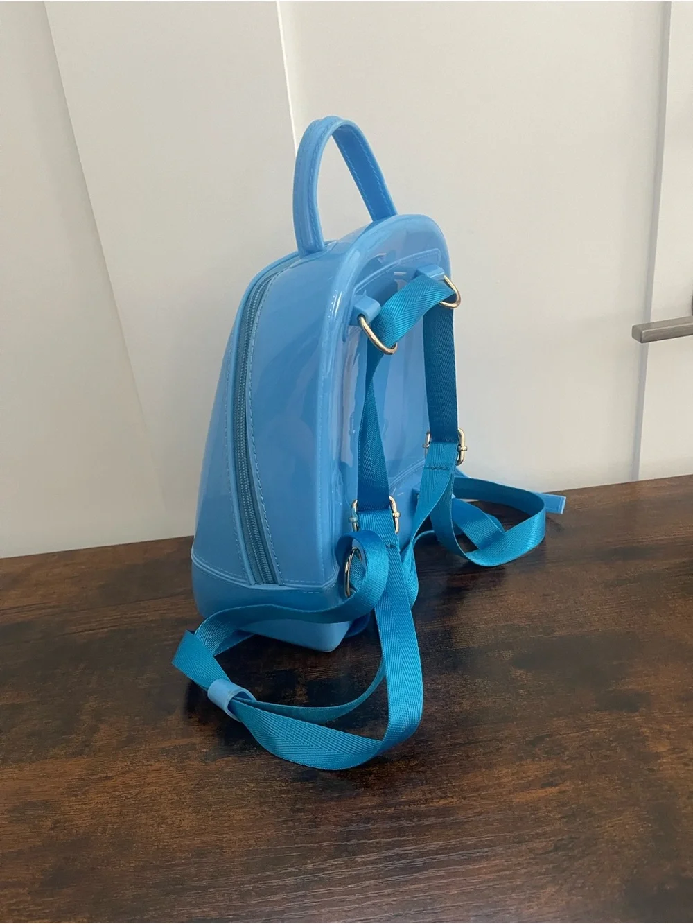 Blue Patent Mini Backpack Tote